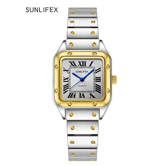 Chic Square Watch — Numberless Dial, Minimalist Ladies Quartz Watch, Metal Strap [Colour & Dial Options]