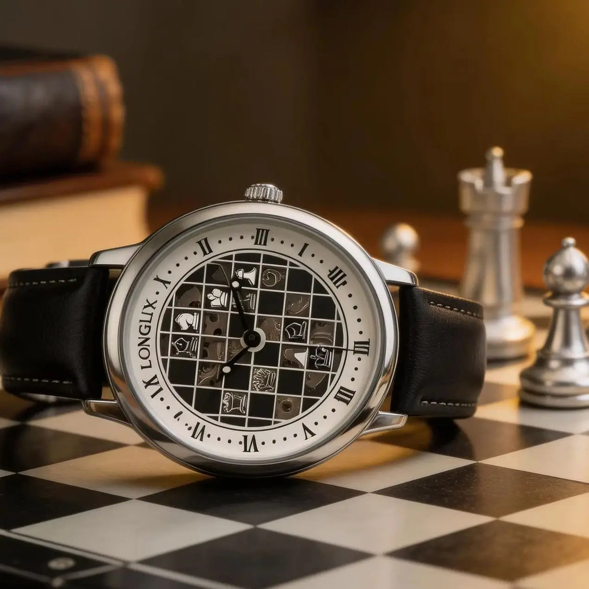 Check, Mate — Bold Chess Board Skeleton Automatic Watch [Colour / Dial Option]