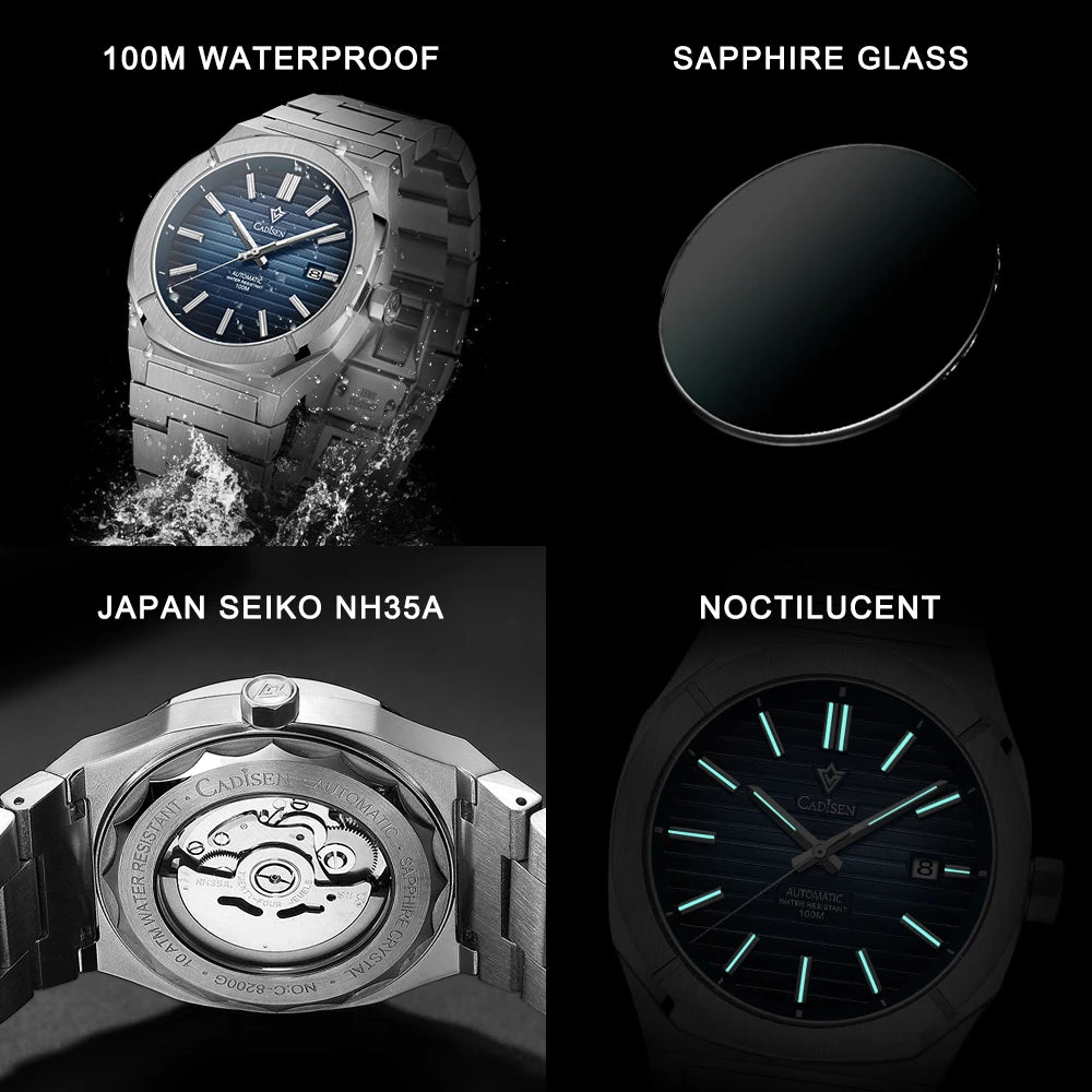 Cadisen C8200 — German-Designed Automatic Watch, Octagonal Case, Genuine Miyota Movement, Sapphire Crystal