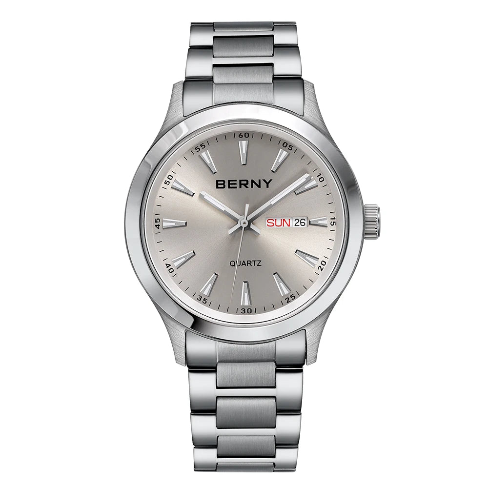 Beautiful  BERNY Everyday Watch — Complete Calendar, Genuine Japanese Movement, Silicone Strap