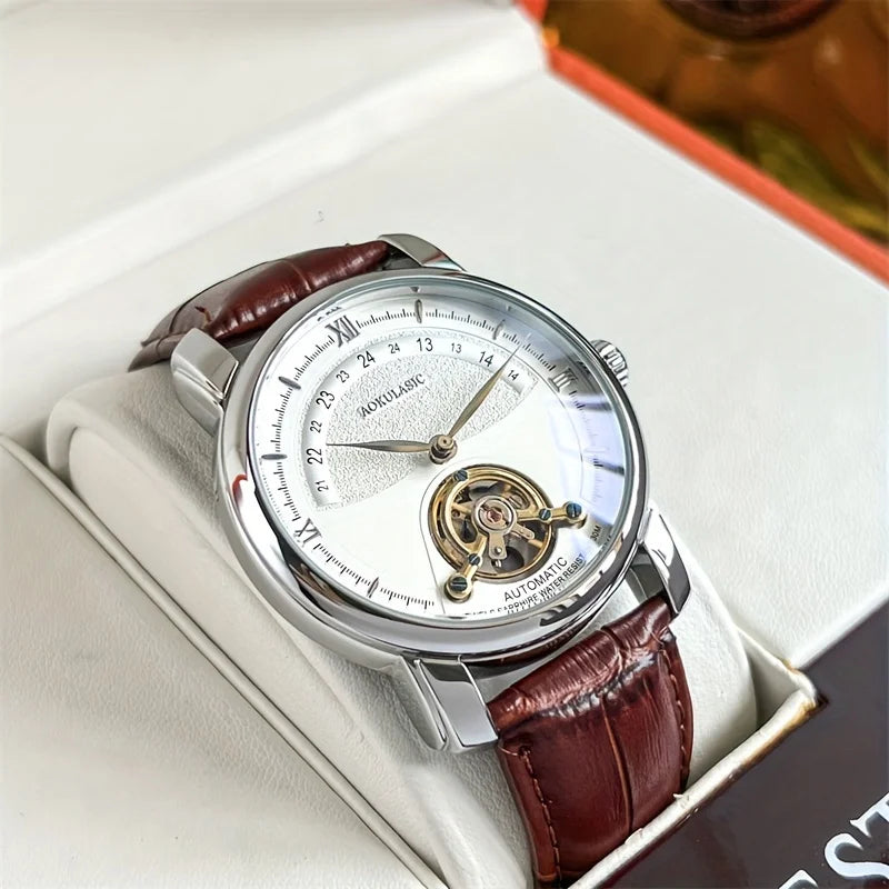 Mens Open Heart Automatic Watch – Hollow Skeleton Dial, Alloy Case, Genuine Leather Strap – All the Look, None of the Price Tag [Colour Options]