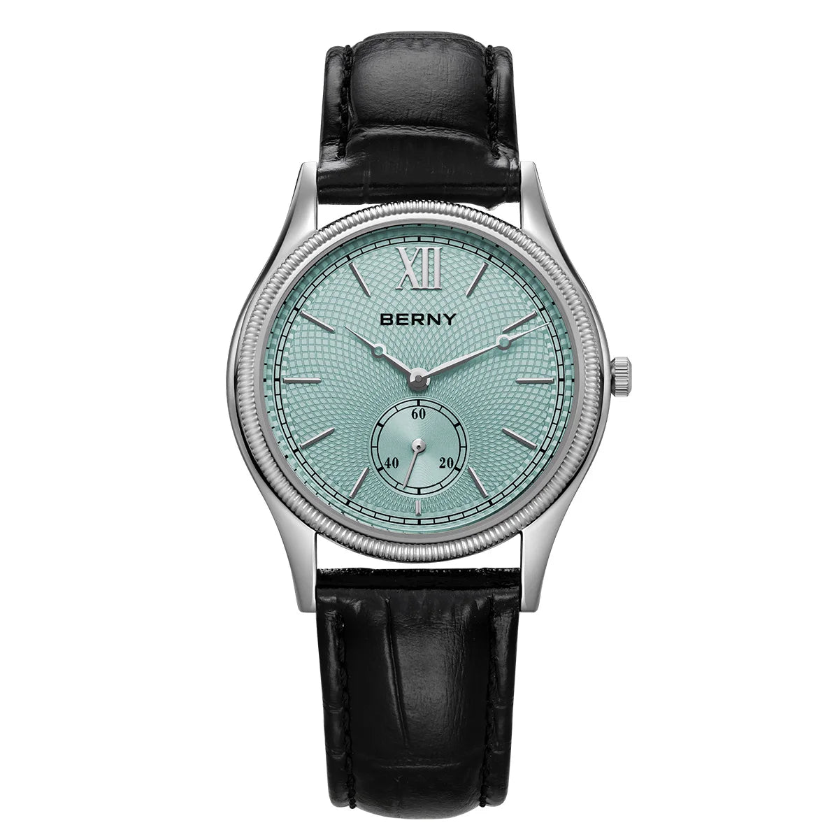 BERNY slim dress watch, Miyota quartz movement, leather strap, stainless steel case