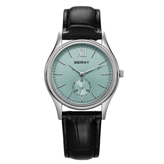 Beautiful Stand Out BERNY Slim Fashion Watch — Miyota Quartz, Stainless Steel, Leather Strap