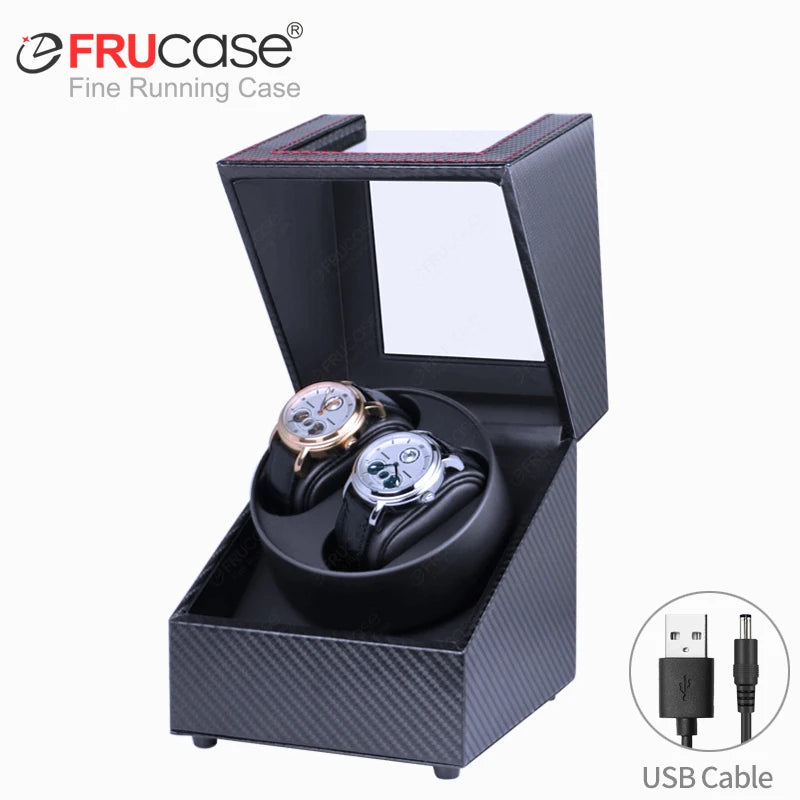FRUCASE PU Watch Winder — 1 or 2 Watch Capacity, Dual Rotation Modes USB Power Connection