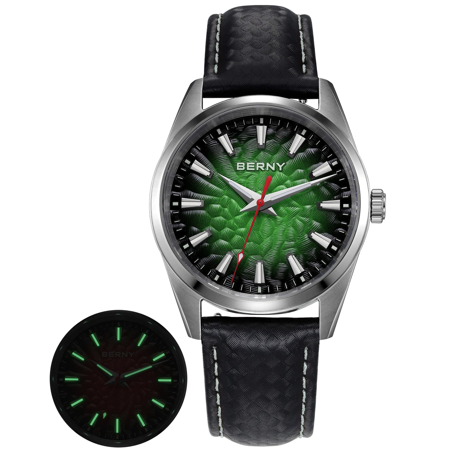 An Absolute Beauty — BERNY Lava-Look Dial, Sapphire Crystal, 100m Waterproof [Strap & Colour Choices]