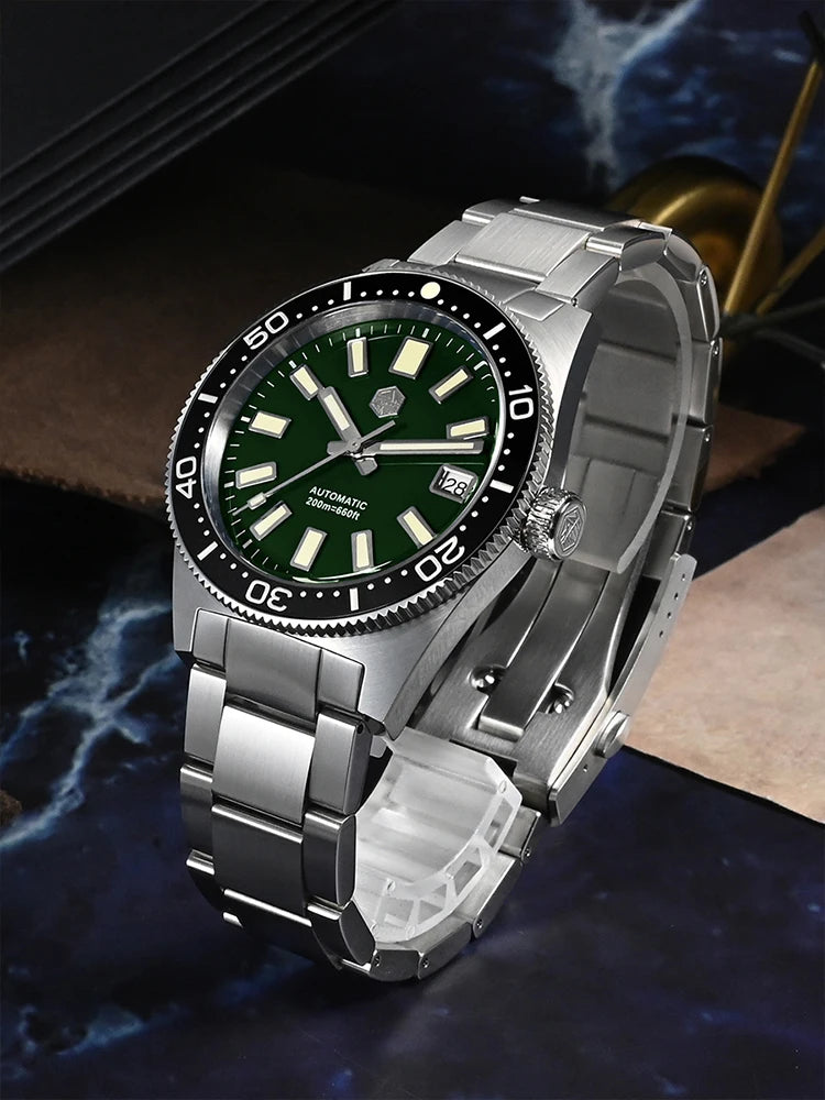 San Martin SN0007 — 62MAS-Style Automatic Diver, Sunburst Dial, 200M Water Resistant [Multiple Dial & Strap Options]