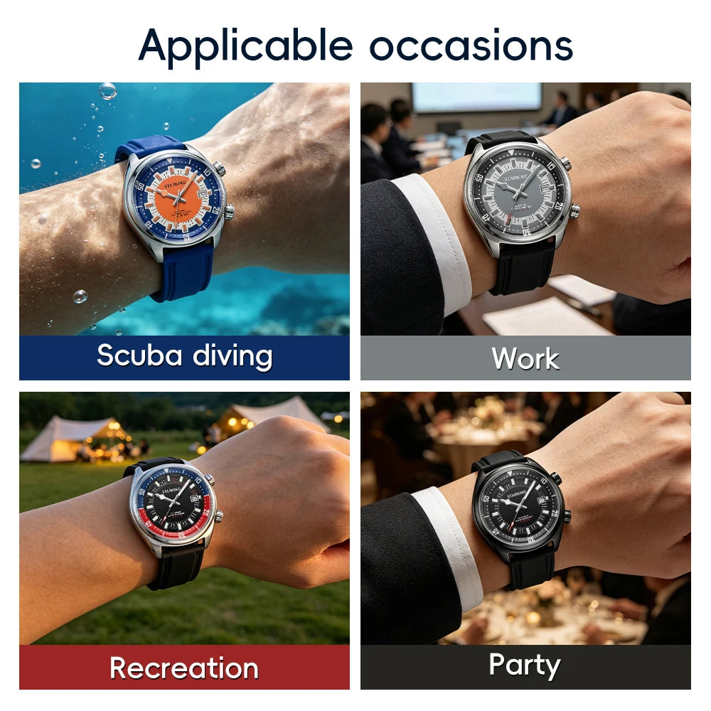STARKING AM0603 Automatic Dive Watch: Japanese Miyota 8215, Hardlex Crystal, 100m Water Resistant, Silicone Strap, Date Window [Colour Options]