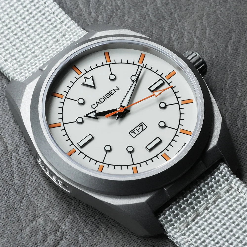CADISEN TI-7 Autodyne Canvas Strap  — Genuine Titanium Automatic Watch, Sapphire Crystal, Miyota 8215