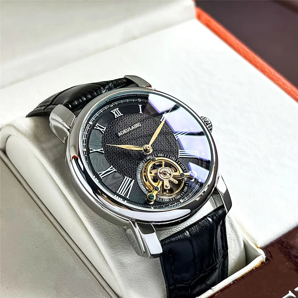 Mens Open Heart Automatic Watch – Hollow Skeleton Dial, Alloy Case, Genuine Leather Strap – All the Look, None of the Price Tag [Colour Options]