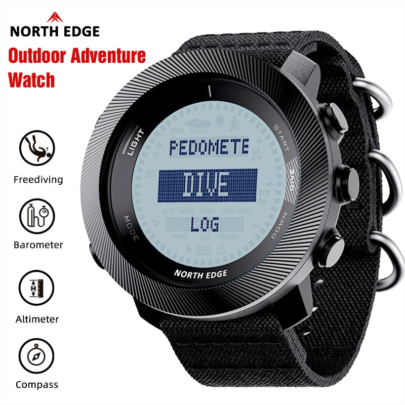 Mens NORTH EDGE APACHE-D Freedive Watch — Compass, Altimeter & Barometer, Built for Life [Colour Options]