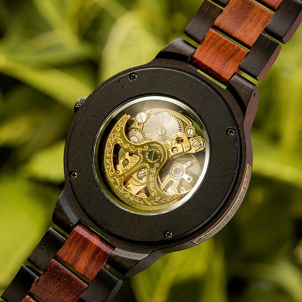 BOBO BIRD Wooden Skeleton Watch – Automatic Mechanical Men's Watch, Genuine Wood Case & Strap, Gift Box Included – The Natural Choice