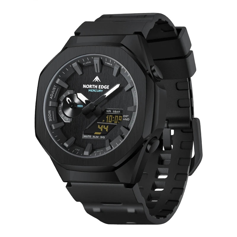 NORTH EDGE MERCURY Analog-Digital Sports Watch: World Time, Stopwatch, 5 Alarms, LED Backlight, 50m [Colour Options]