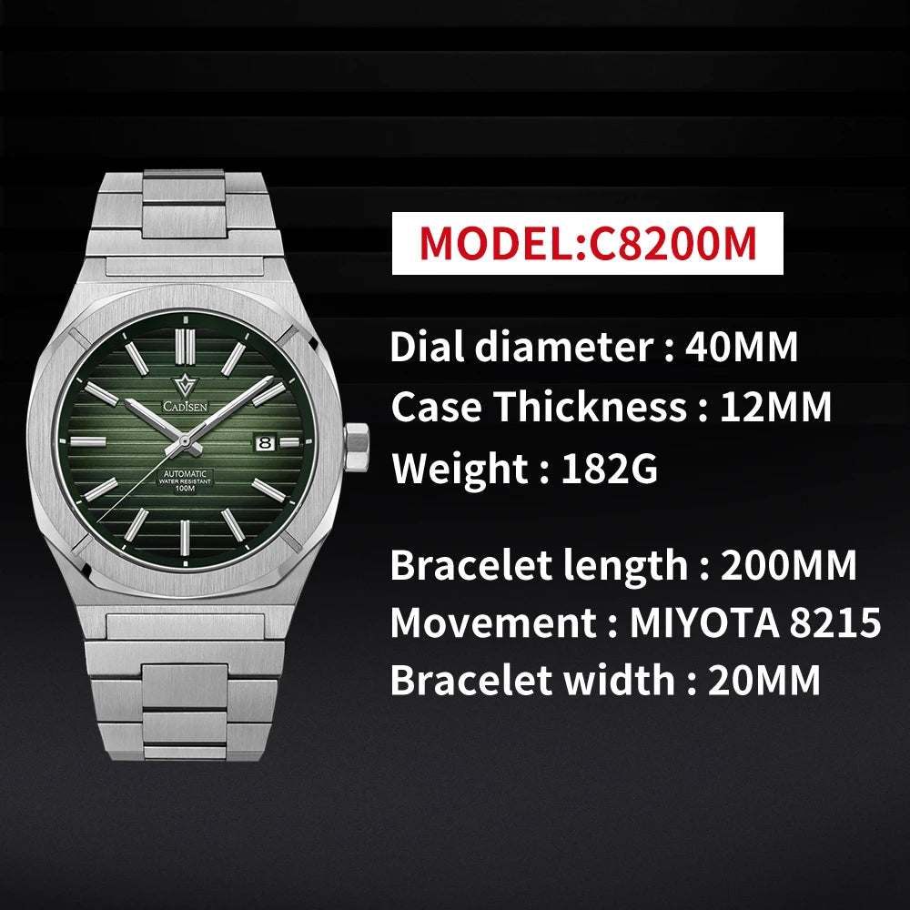 Cadisen C8200 — German-Designed Automatic Watch, Octagonal Case, Genuine Miyota Movement, Sapphire Crystal