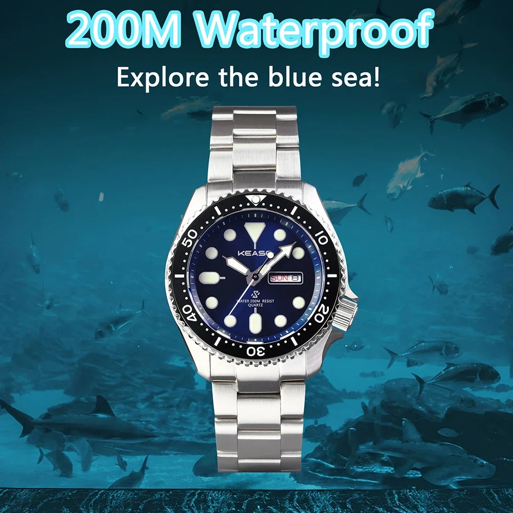 Beautiful KEASO Tribute Dive Watch with high specs — 200M, Sapphire, MIYOTA 2035 Quartz, Bright Bold Dial Options