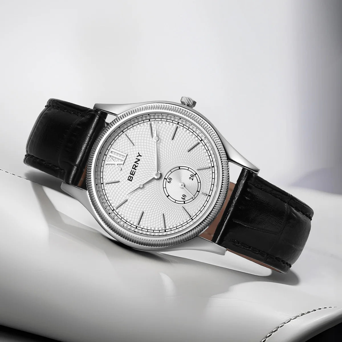 Beautiful Stand Out BERNY 2944M Slim Fashion Watch — Miyota 1L45 Quartz, Stainless Steel, Leather Strap