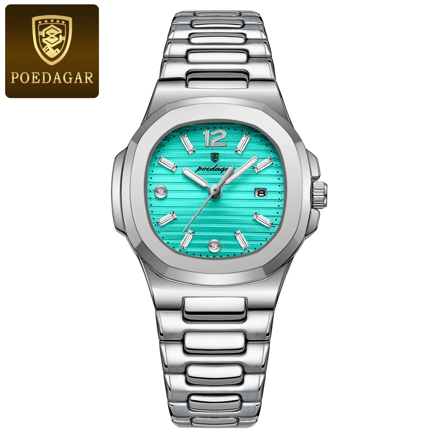 Eye Catching POEDAGAR 789S-WH — Women's Square Watch, Looks Far More Expensive Than Its Price, Luminous & Date [Silver & Rose Gold Options]
