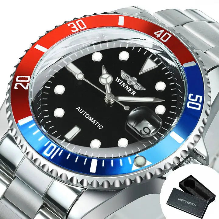 Classic Sub-Style Case — WINNER Automatic Watch, Rotatable Bezel (Colour Options)
