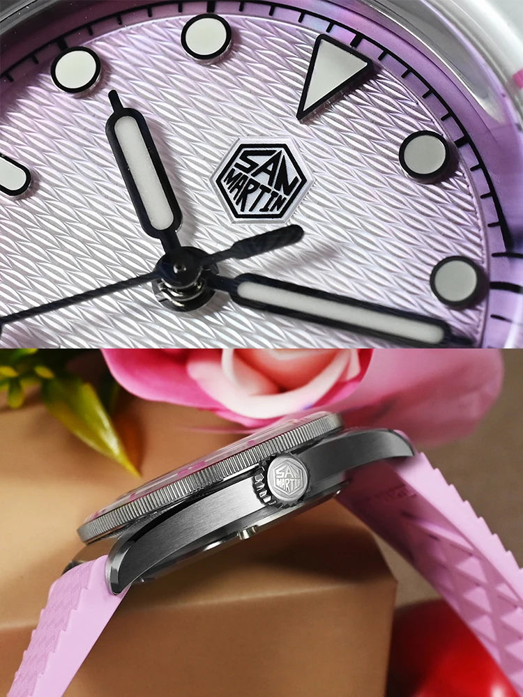 Refined Luxury, Perfected — San Martin SN0151 Ladies Guilloche MOP Watch, Swiss Ronda Movement, Sapphire, 200M