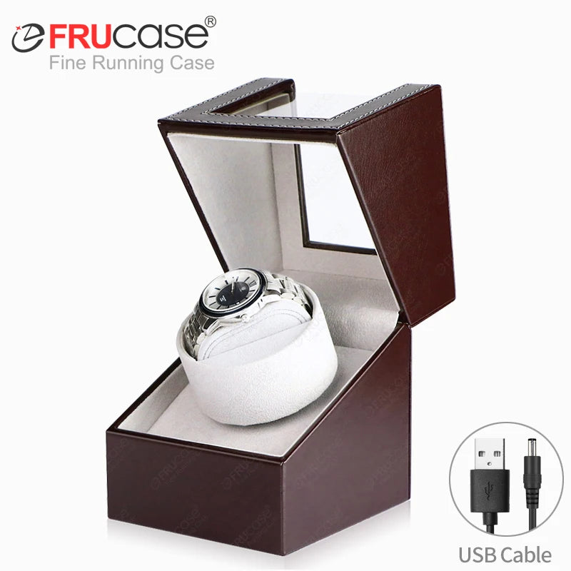 FRUCASE PU Watch Winder — 1 or 2 Watch Capacity, Dual Rotation Modes USB Power Connection
