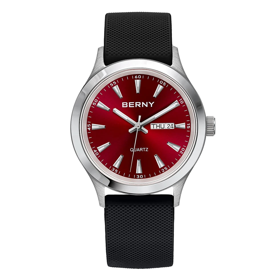 Beautiful  BERNY Everyday Watch — Complete Calendar, Genuine Japanese Movement, Silicone Strap