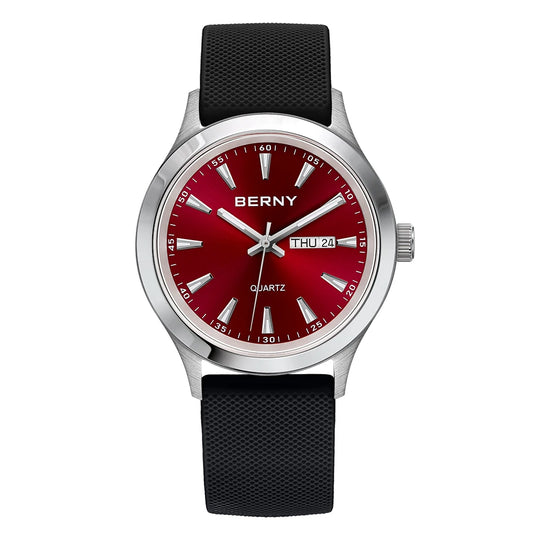 Beautiful  BERNY Everyday Watch — Complete Calendar, Genuine Japanese Movement, Silicone Strap