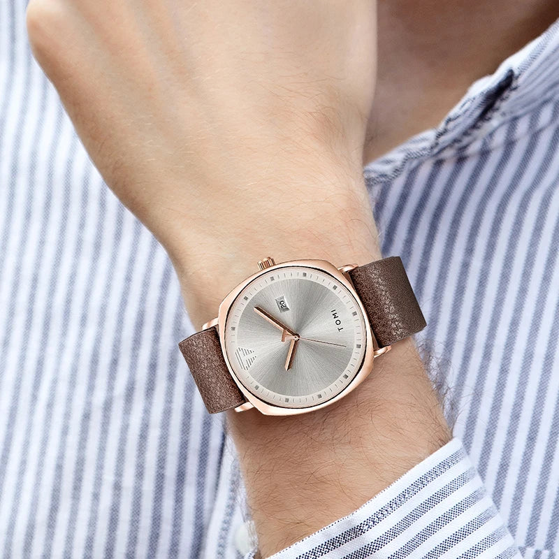 TOMI Classic Fashion Watch — Minimalist Numberless Dial, Genuine Leather [Multiple Strap & Colour Choices]
