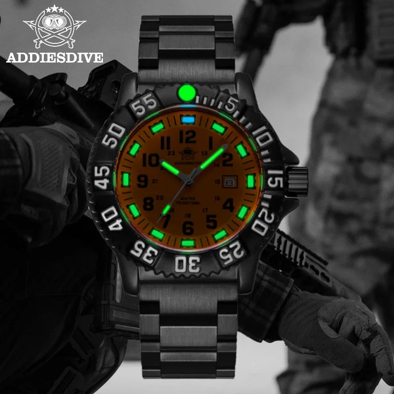 Tough as They Come — ADDIESDIVE MY-050S Military Sport Watch, Tube Luminous Markers, 50M Water Resistant