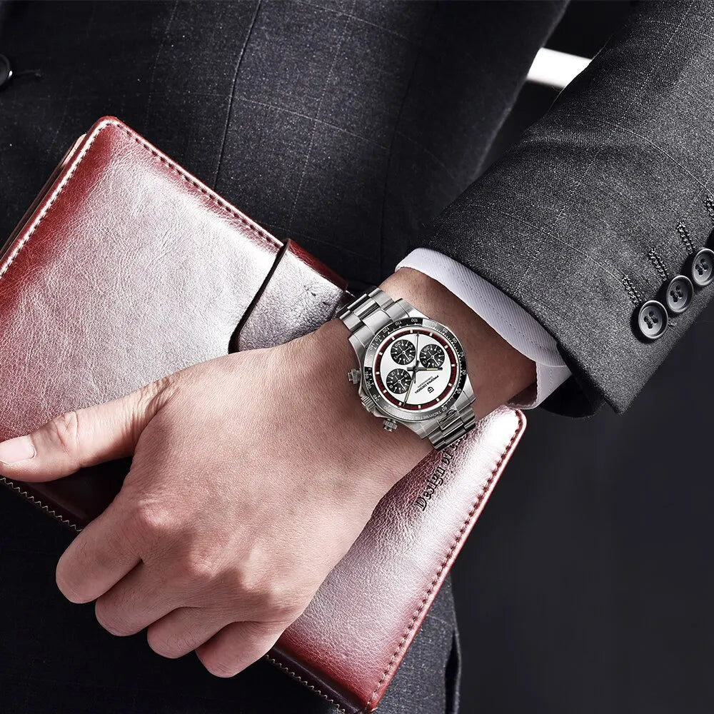 Iconic Racing Looks — PAGANI DESIGN PD-1676 Ceramic Bezel Chronograph, Panda Dial, Sapphire Crystal