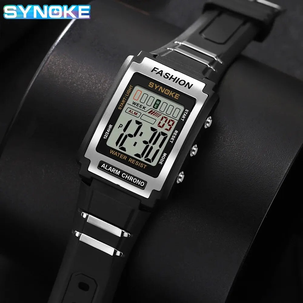 Big Style, Small Price — Mens SYNOKE Retro Rectangular Digital Watch
