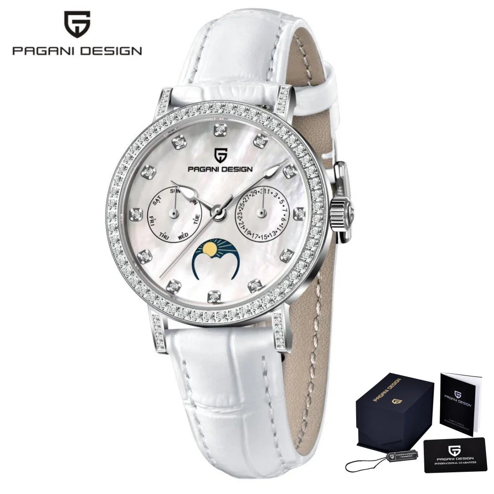 Stunning Pagani Design PD-1789 — Women's Watch, Genuine Mother-of-Pearl Dial & Moon Phase