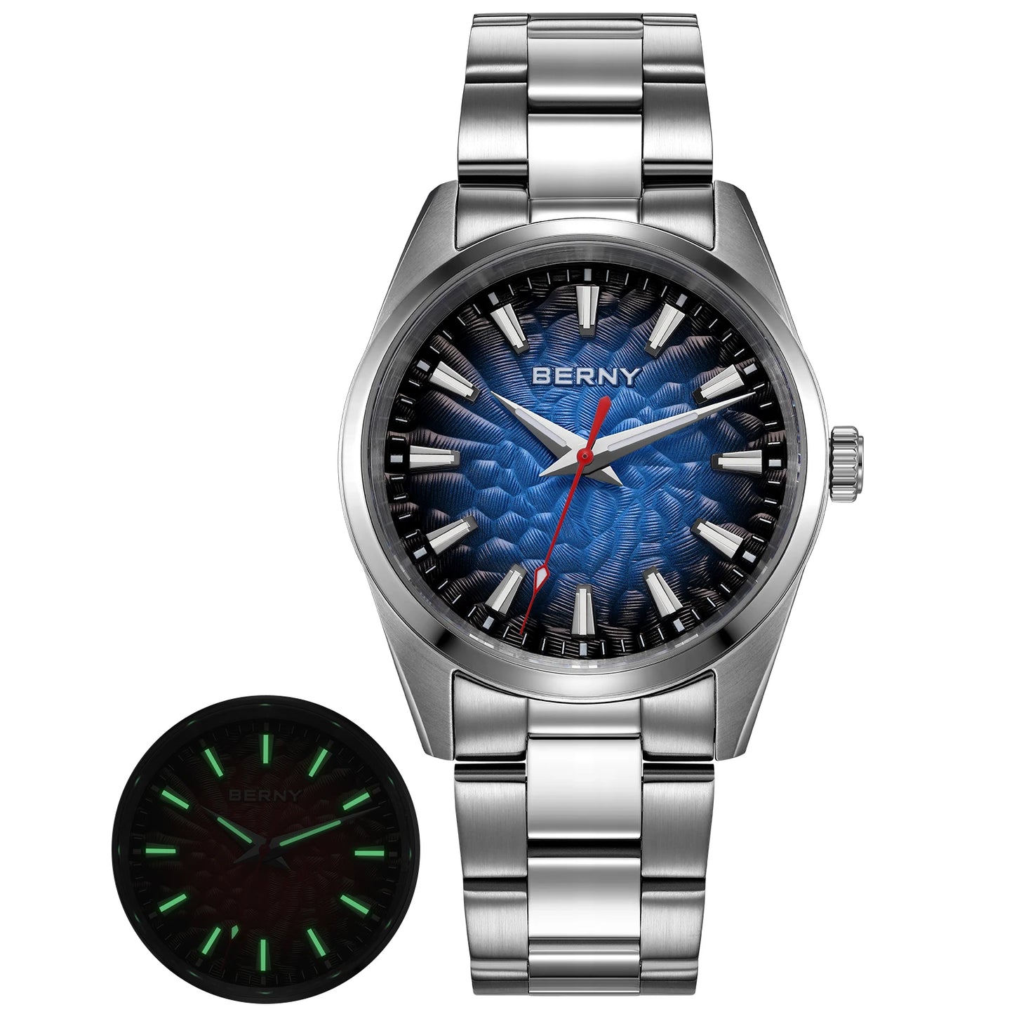 An Absolute Beauty — BERNY Lava-Look Dial, Sapphire Crystal, 100m Waterproof [Strap & Colour Choices]
