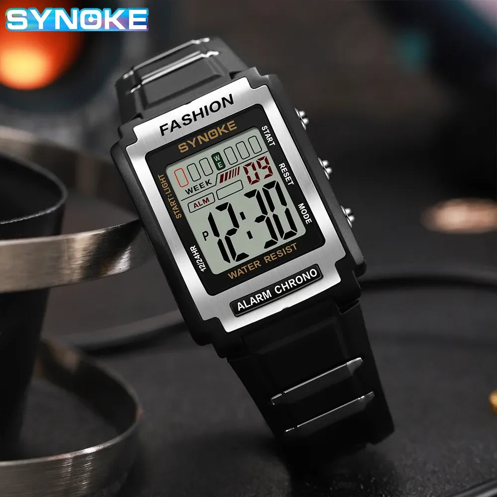 Big Style, Small Price — Mens SYNOKE Retro Rectangular Digital Watch