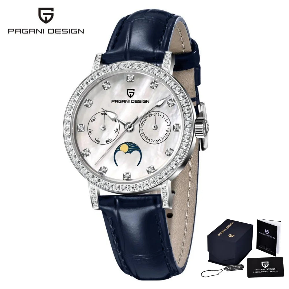 Stunning Pagani Design PD-1789 — Women's Watch, Genuine Mother-of-Pearl Dial & Moon Phase