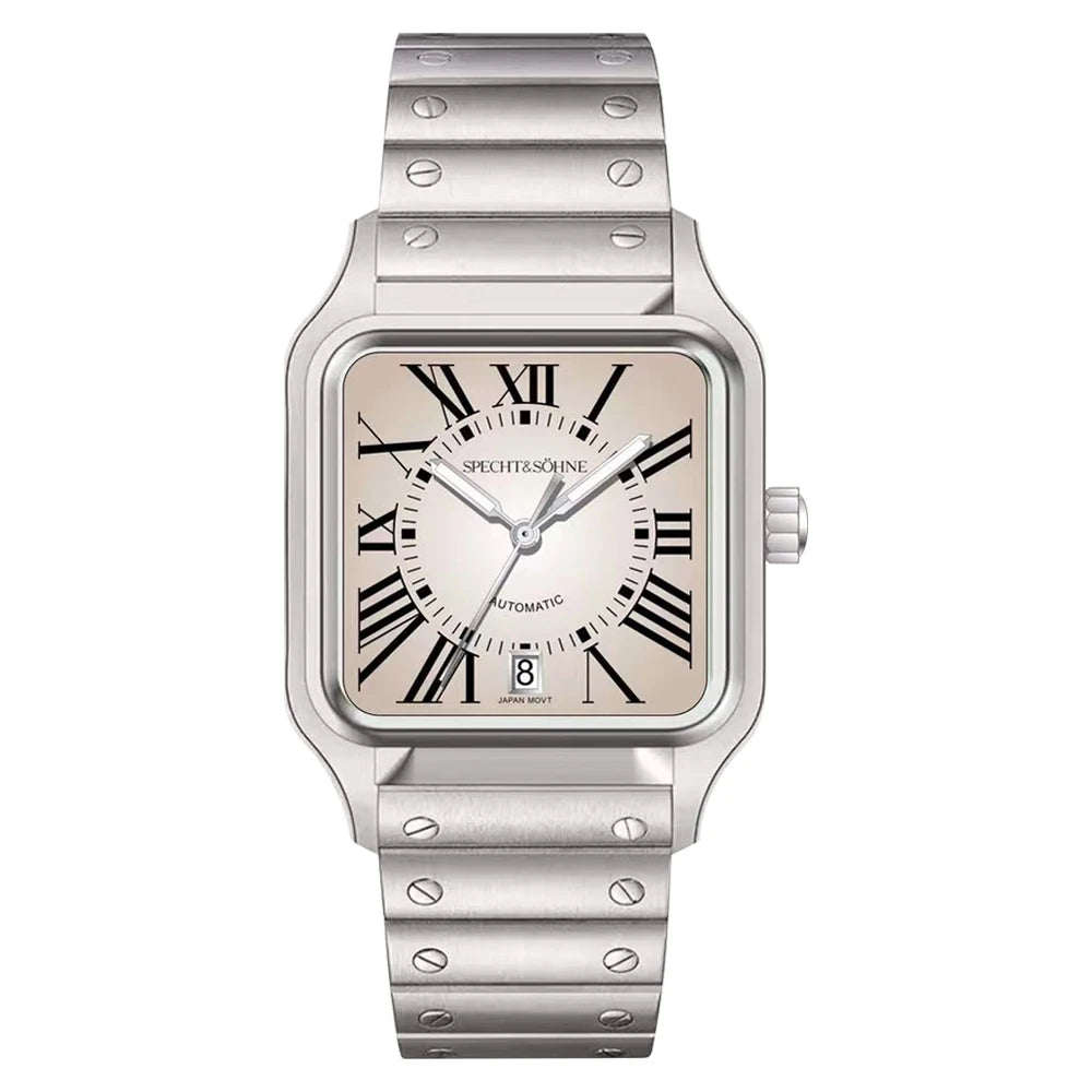 Elegance Redefined — SPECHT&SOHNE SP0011 Rectangular Automatic Fashion Watch, Sapphire Crystal, Stainless Steel [Colour Options]
