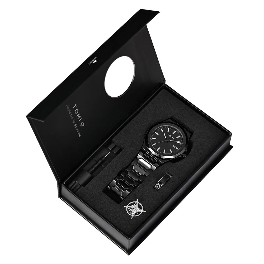 Bold Octagonal Style, Complete Gift Set — TOMI Quartz Watch Set [Multiple Colour Choices]