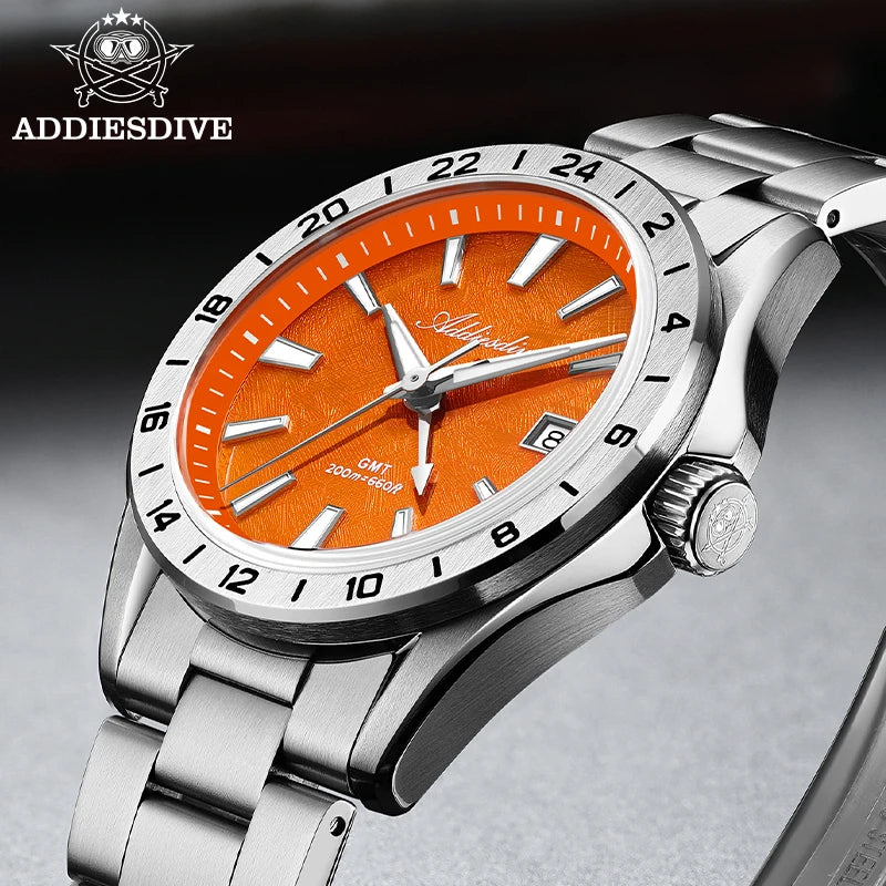 Stand Out Bold Presence — ADDIESDIVE Swiss Ronda GMT, Sapphire Crystal, 200M Dive-Rated