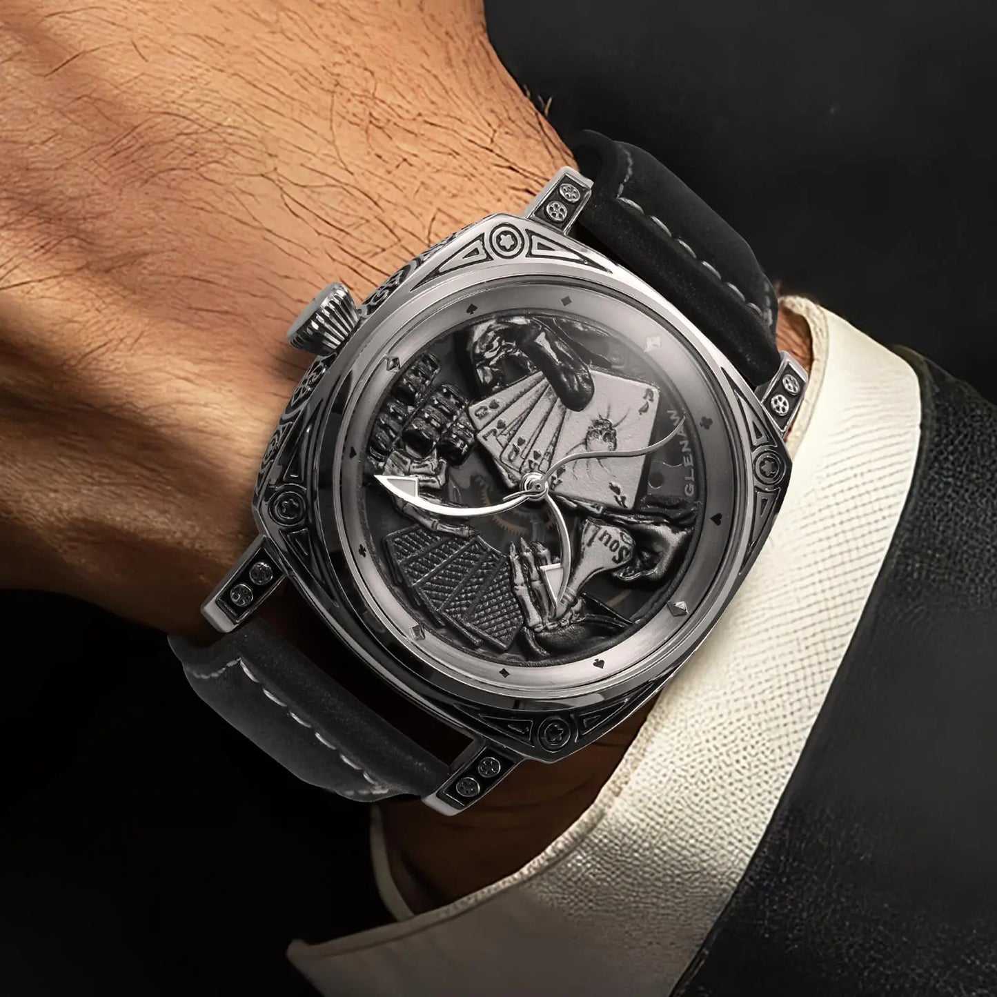 Stand Out Poker Dial Statement — GLENAW Automatic Mechanical Watch, Stainless Steel Case, Card Suit Dial [Strap & Colour Options]