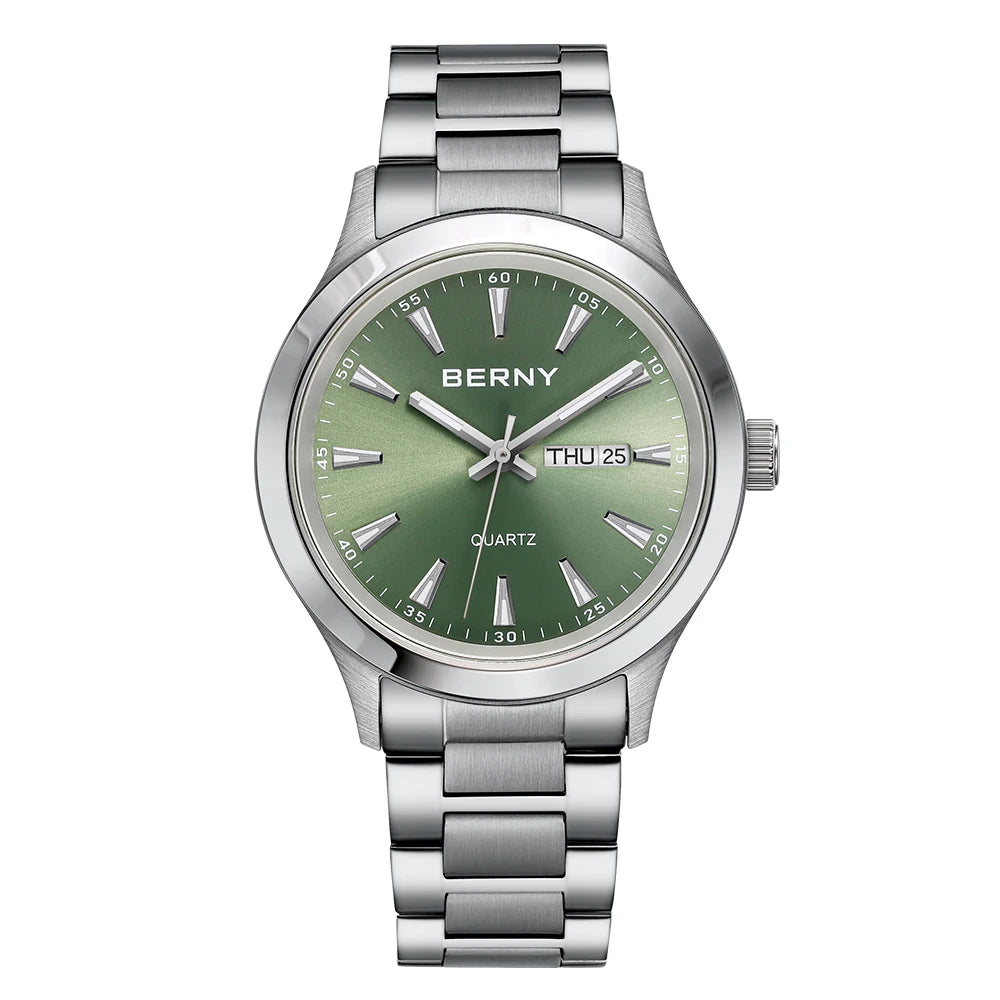 Beautiful  BERNY Everyday Watch — Complete Calendar, Genuine Japanese Movement, Silicone Strap