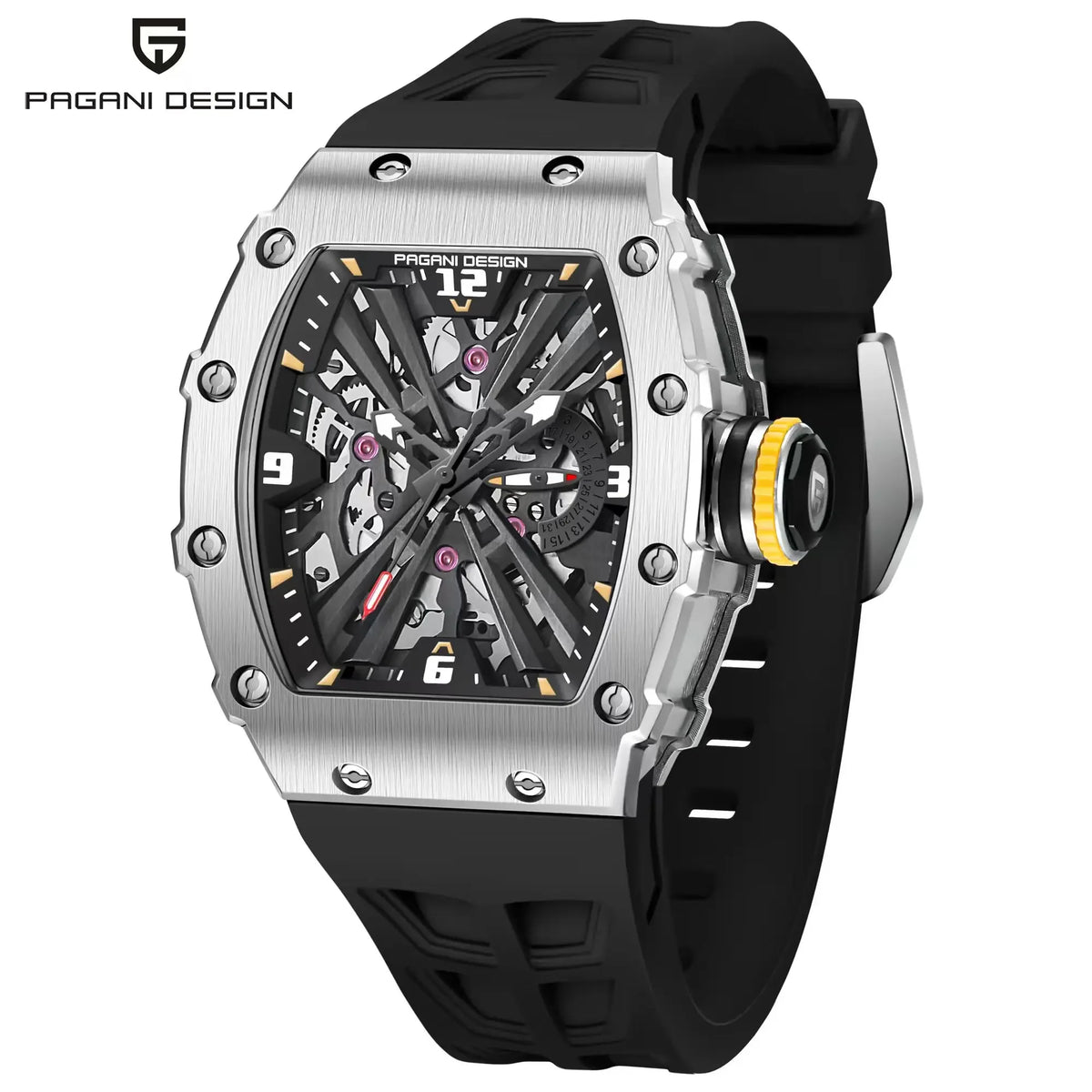 Not Your Average Dress Watch — PAGANI DESIGN PD-1738 Tonneau Skeleton Motorsport Watch, Sapphire Crystal, Stainless Steel