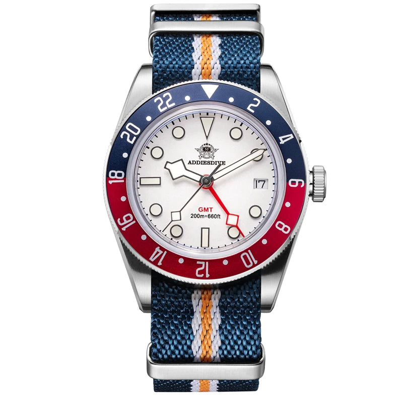 Real GMT, Real Depth — Stunning Looking ADDIESDIVE 200m Diver Watch, Screw-Down Crown [Strap and Dial Options]