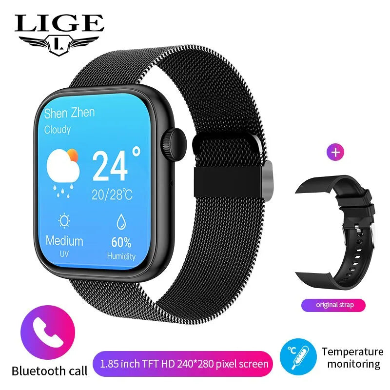 LIGE Smart Watch — Wireless Charging, Bluetooth Calling & Fitness Tracker [Multiple Colour & Strap Options]