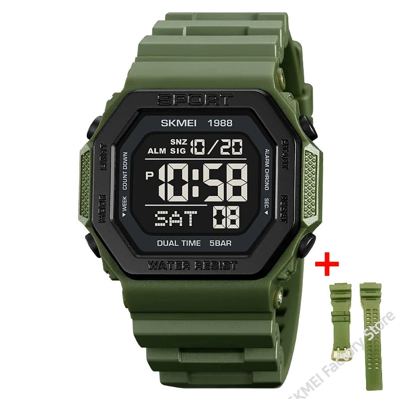 Built for the Grind — SKMEI 1988 Inverse Digital Display  Sports Watch, Multi Time Zone, LED Backlight