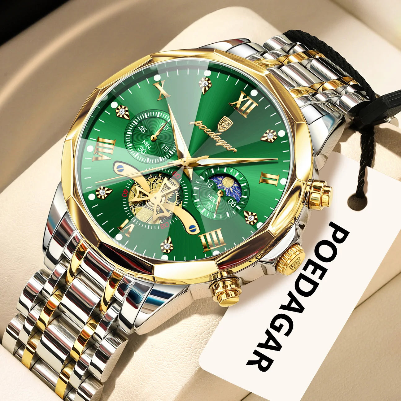 Mega Value But Stunning Chronograph — POEDAGAR Quartz, Spinning Rotor Seconds Hand, Stainless Steel [Multiple Colour Options]
