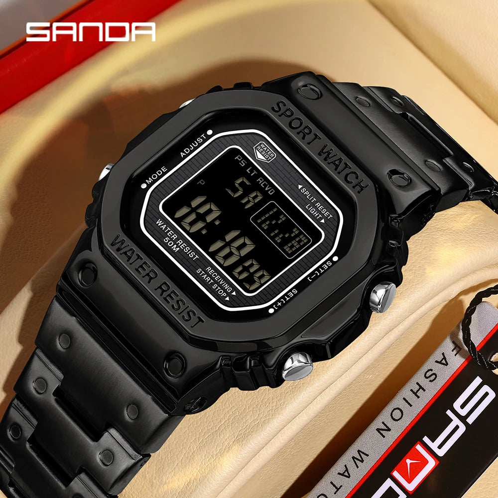 SANDA 2162 — Sports LED Digital Watch, Countdown, Alarm, Stopwatch, Night Light, 50M Water Resistant [Colour Options]