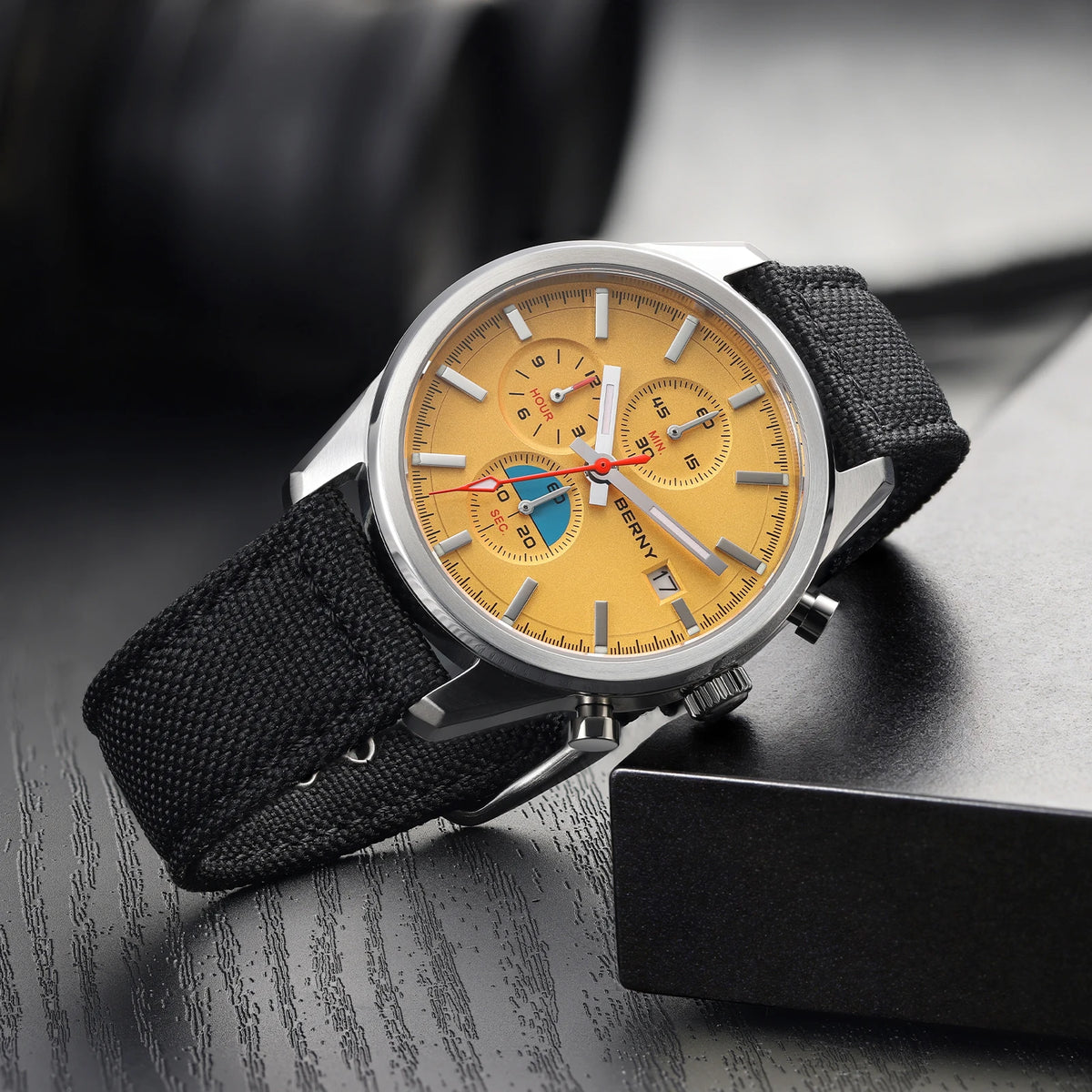 BERNY 2826M Chronograph — Miyota OS10 Quartz, AR-Coated Sapphire, 37mm, 50m, Luminous, Canvas Strap [Dial & Strap Options]