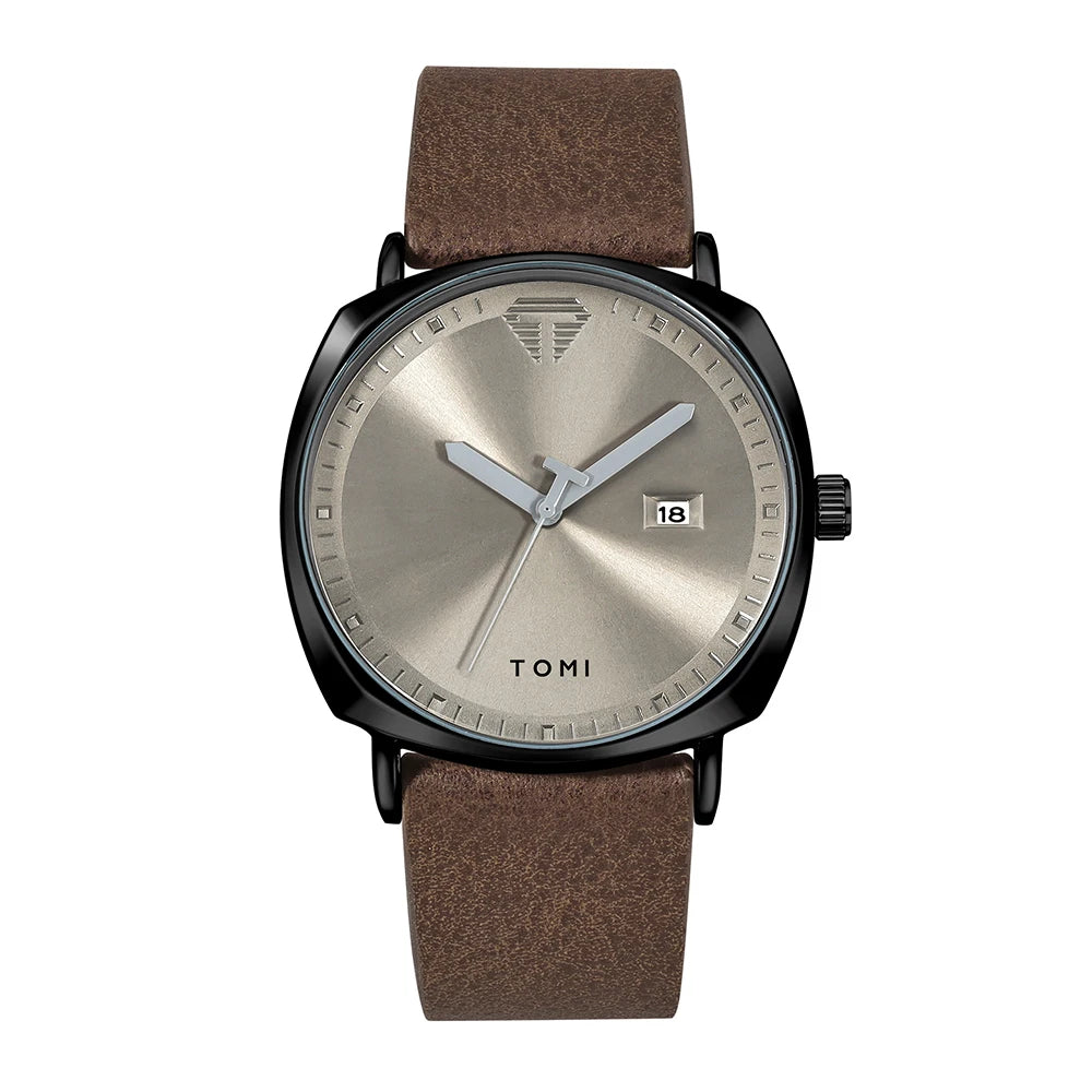 TOMI Classic Fashion Watch — Minimalist Numberless Dial, Genuine Leather [Multiple Strap & Colour Choices]