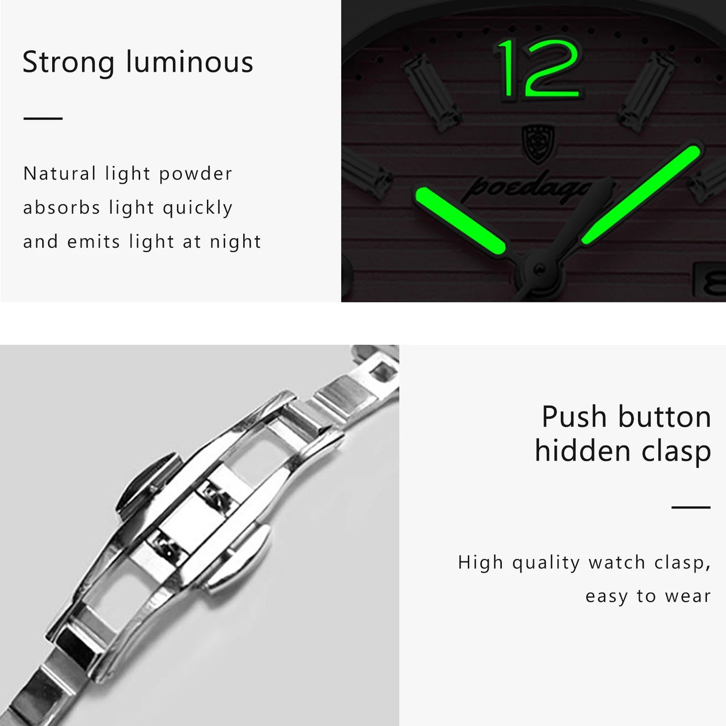 Eye Catching POEDAGAR 789S-WH — Women's Square Watch, Looks Far More Expensive Than Its Price, Luminous & Date [Silver & Rose Gold Options]
