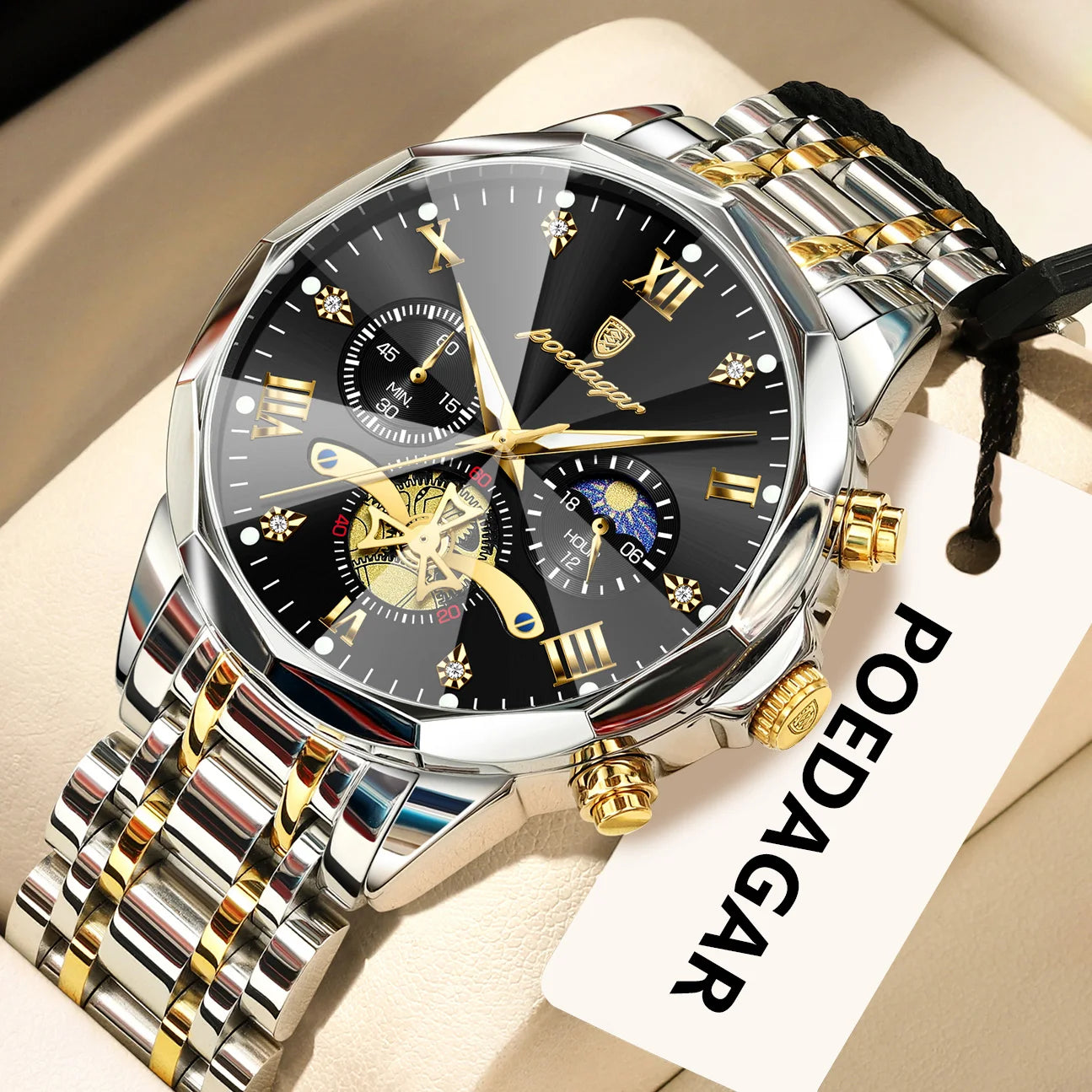 Mega Value But Stunning Chronograph — POEDAGAR Quartz, Spinning Rotor Seconds Hand, Stainless Steel [Multiple Colour Options]