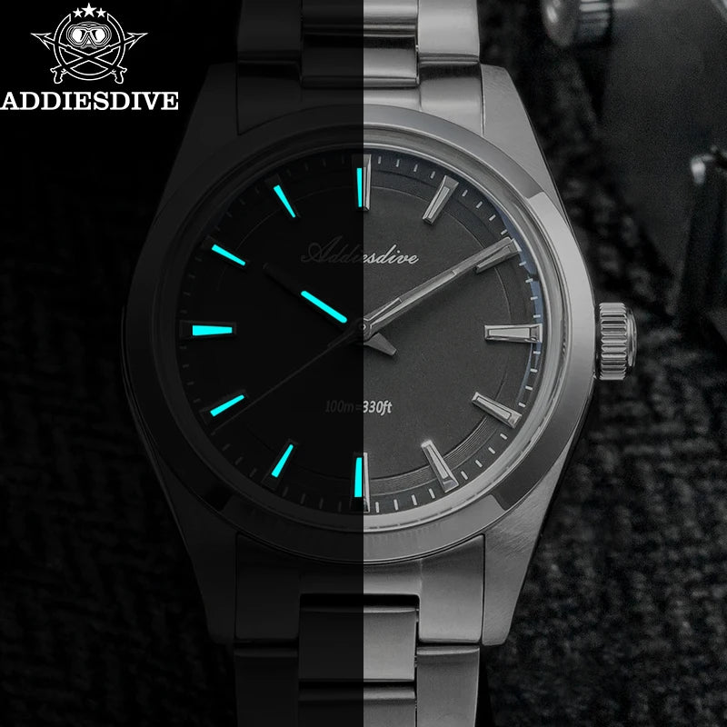 ADDIESDIVE Diver Watch — Blue Dial, Domed Hardlex Crystal, 100m Water Resistant [Colour Options]