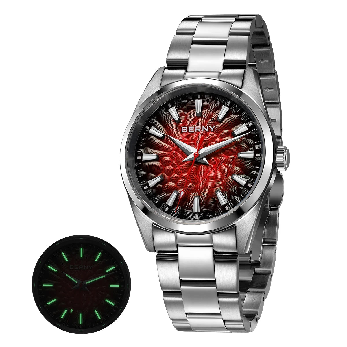 An Absolute Beauty — BERNY Lava-Look Dial, Sapphire Crystal, 100m Waterproof [Strap & Colour Choices]